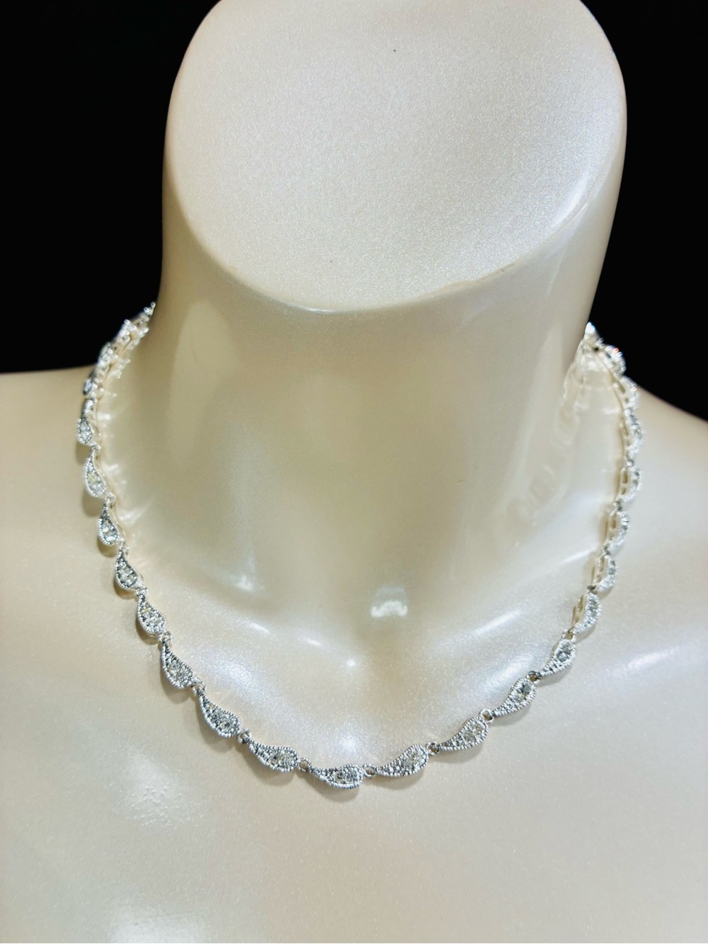 Napier Contemporary Silver Crystal Scalloped Paisley Teardrop Necklace